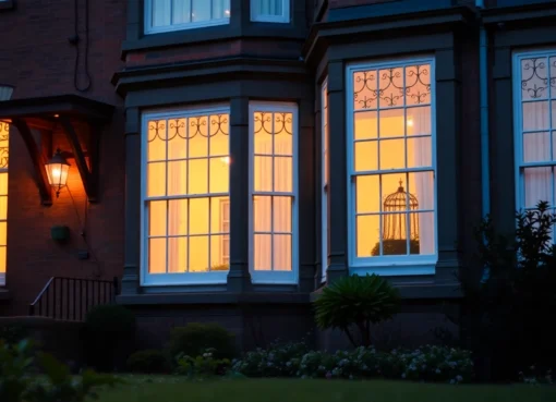 Secure sash windows enhancing the safety and charm of a Victorian-style home exterior.
