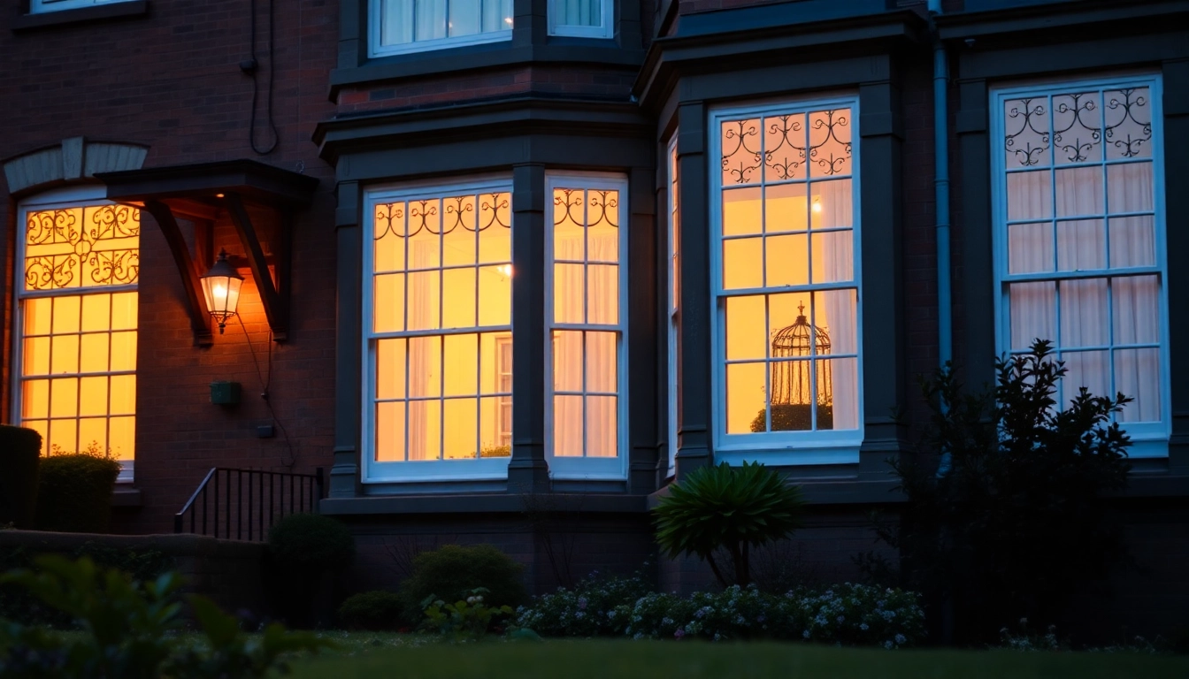 Secure sash windows enhancing the safety and charm of a Victorian-style home exterior.