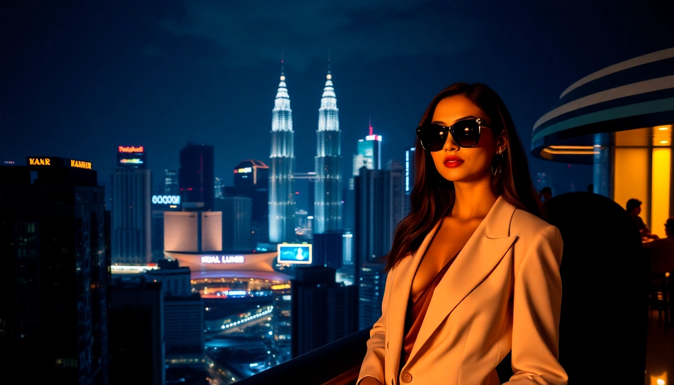 Luxurious Kuala Lumpur nightlife setting showcasing attractive escorts in elegant attire to promote KL ESCORT services discreetly and stylishly.