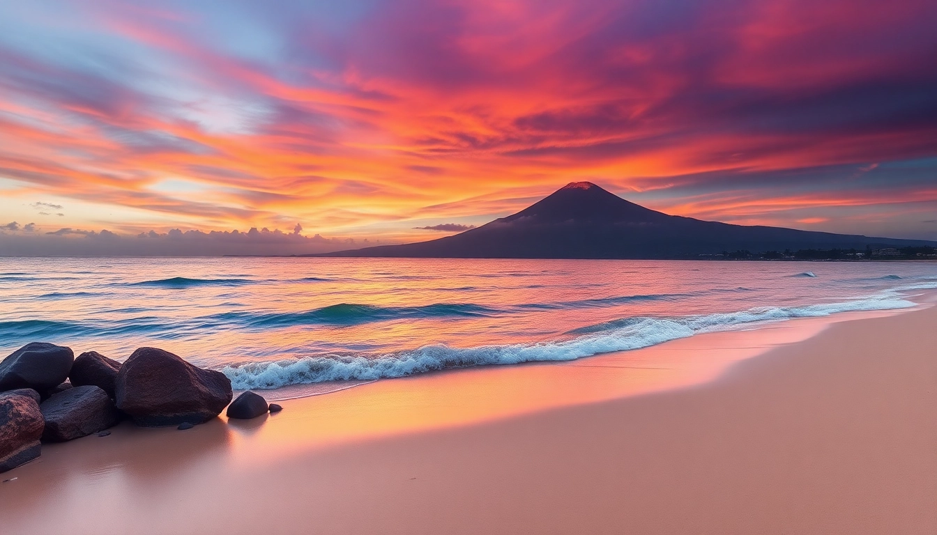 Lombok’s stunning beaches with Mount Rinjani in the background, showcasing scenic natural beauty.