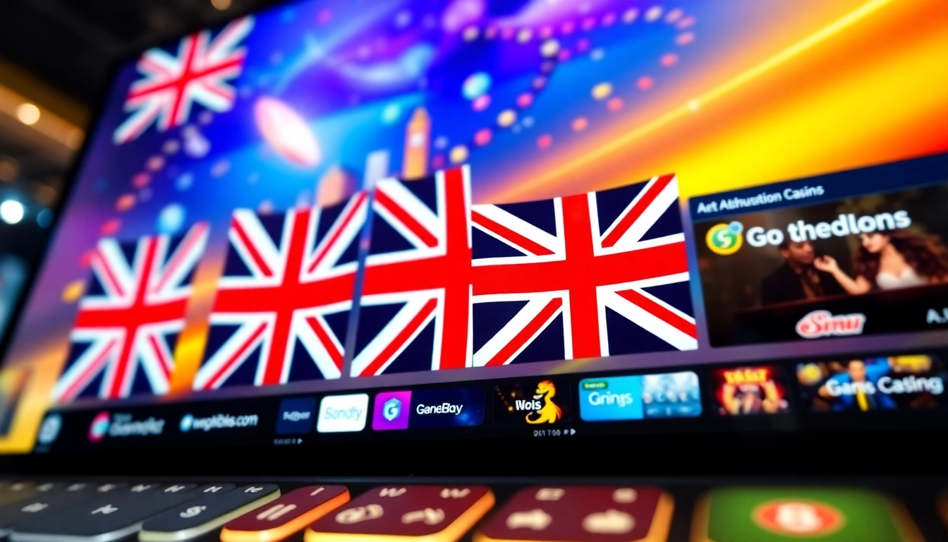 Detailed view of UK casinos not on GamStop, featuring colorful casino screens and secure online gambling platforms for UK players.