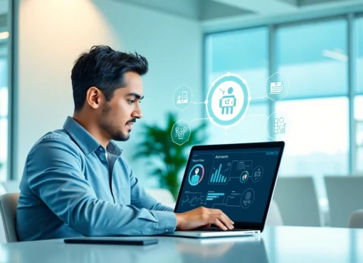 Automatisering voor mkb in actie: ondernemer optimaliseert workflows met slimme tools voor efficiëntie en groei.