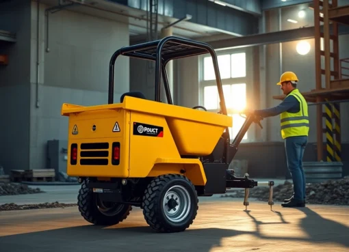 Efficient dumper rental for construction projects, highlighting a mini dumper in use on a busy site.