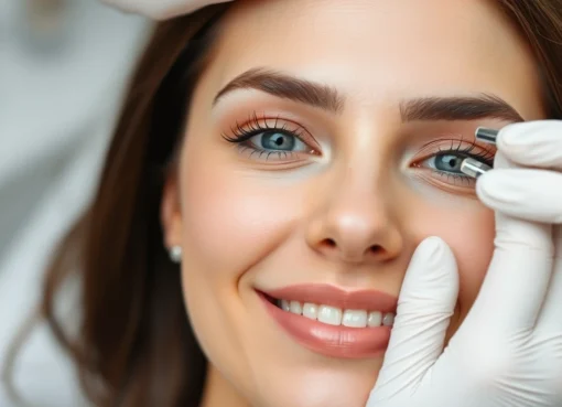 Expert delivering Botox Faltenbehandlung on a smiling woman with smooth, youthful skin in Zürich clinic setting, emphasizing safety and natural results.