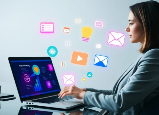 Illustration of a marketer evaluating marketingkanalen kiezen options using digital tools for effective customer acquisition.
