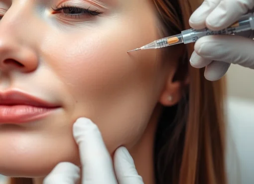 Botox Zürich treatment: a healthcare professional injects Botox into a client's forehead for wrinkle reduction, showcasing precision and care.