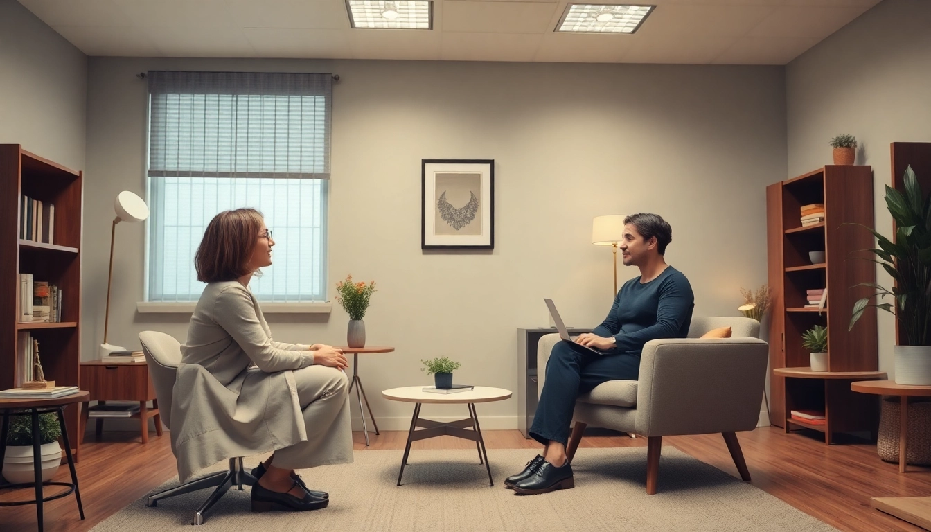 Psycholog Lublin providing compassionate therapy session in a inviting, comforting office environment for mental health support.