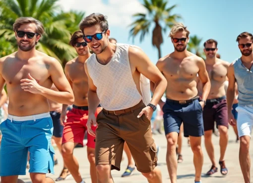 Men's Shorts displayed in a vibrant collection, perfect for casual or athletic wear during summer activities.
