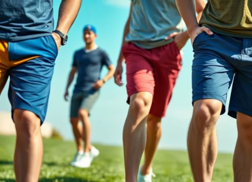 Men's Shorts being worn during an active outdoor summer workout, showcasing comfort, style, and variety in color and design, perfect for casual and athletic use.