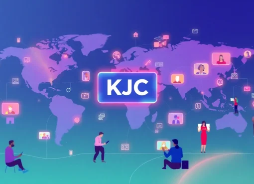 KJC logo with dynamic global connected entertainment platforms representing innovation and user