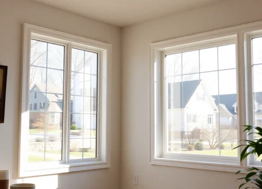 Replacement Windows Near Me options shown with energy-efficient vinyl frames in daylight