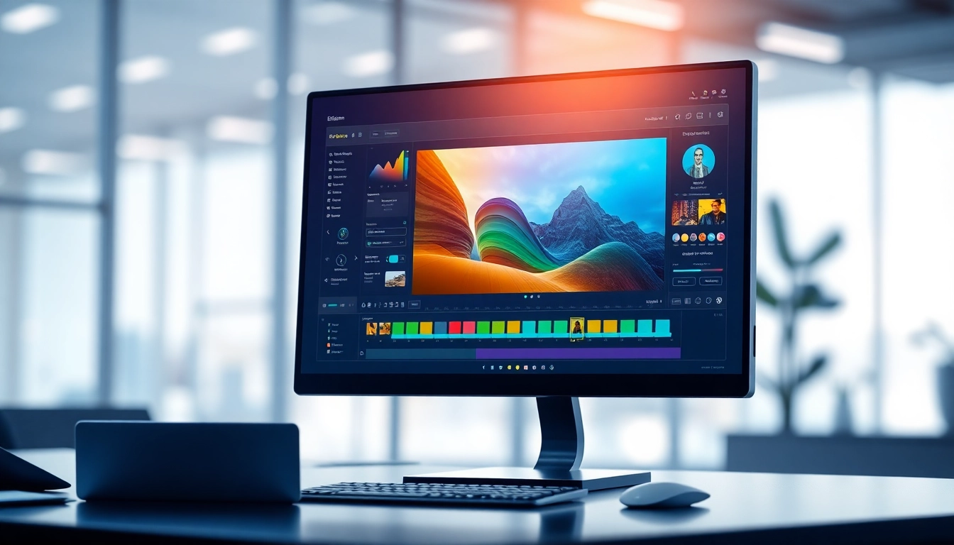 A futuristic computer interface displaying advanced AI image editing tools with vibrant colors and sleek design.