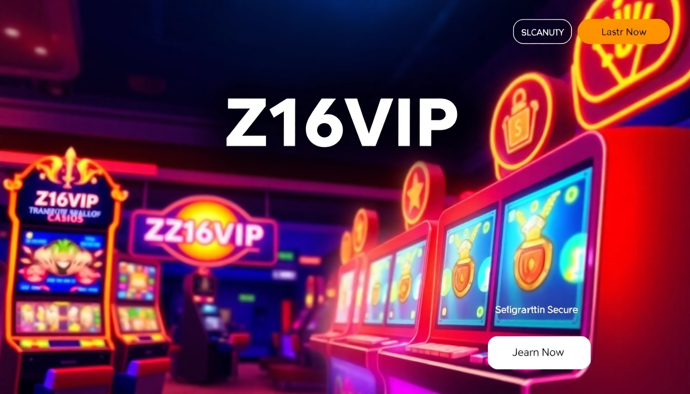 Z16VIP online casino platform showcasing secure login, popular slot games, and bright graphics