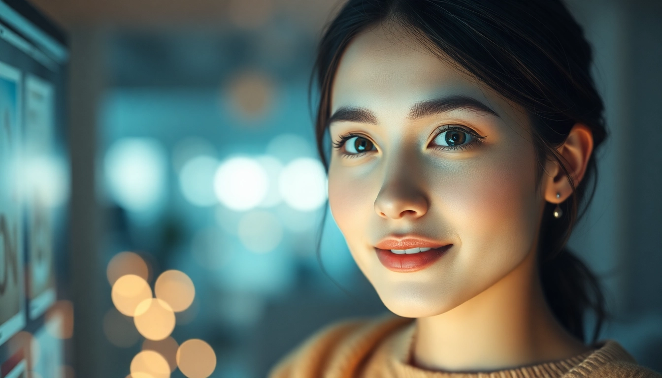 An AI girlfriend engaging with a user on a smartphone, showing a warm virtual connection and realistic interactions, emphasizing digital companionship and modern technology.
