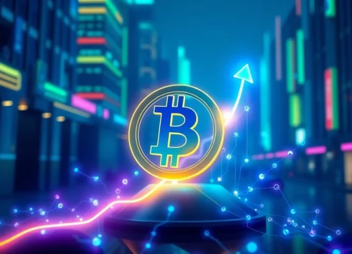 Cryptocurrency market rising with bitcoin and blockchain network visuals showcasing digital