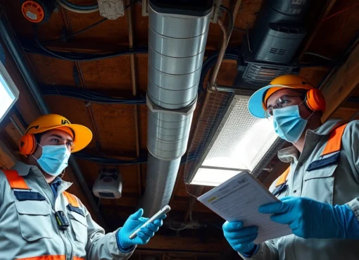 Professionals voeren inspectie uit in een zolderruimte met rattenwering en technische apparatuur.