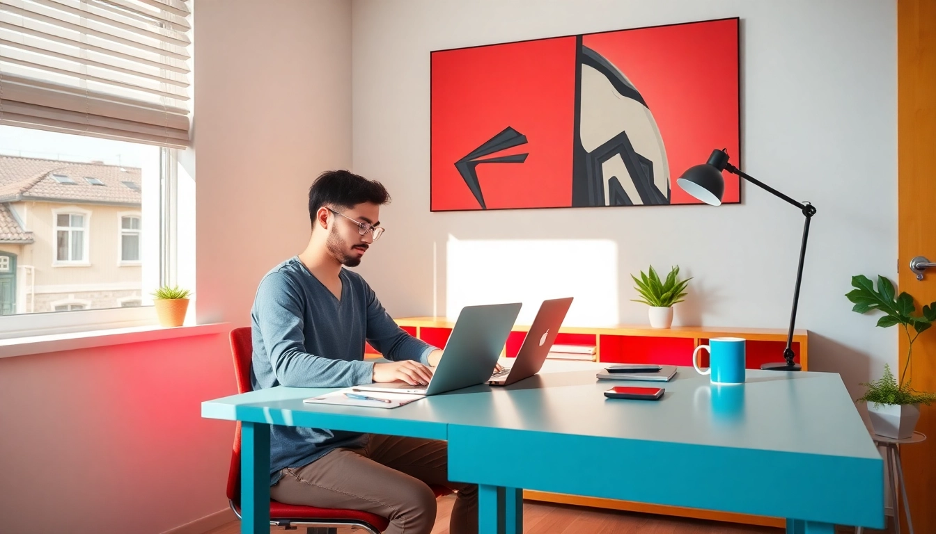 Freelance full remote worker collaborating from a bright home office, showcasing flexibility