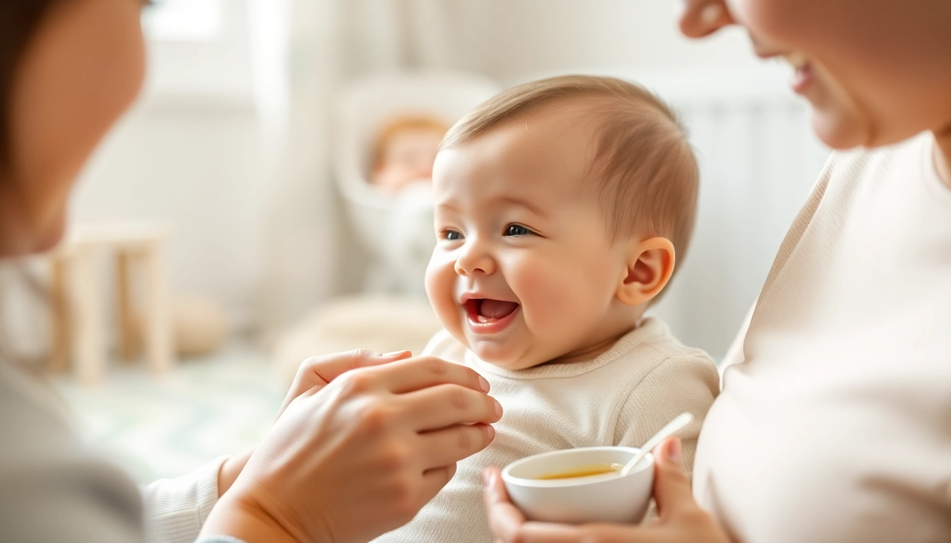 Engaging scene showing feeding of a baby practicing alimentazione naturale per svezzamento