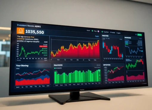 Latest Investment News headlines with financial charts and graphs on a sleek digital dashboard