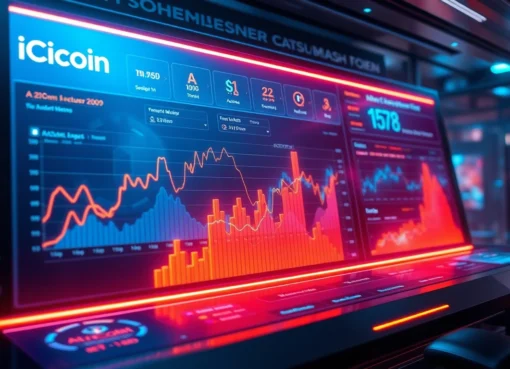 AICoin digital platform with real-time market data, vibrant crypto charts, and modern interface