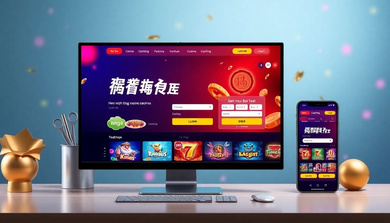HengOngBet online casino platform with secure login on desktop and mobile devices, depicting