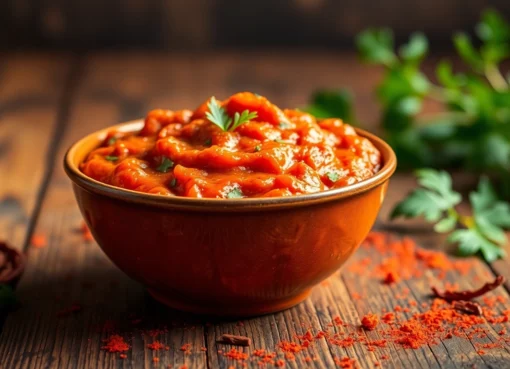 Tikka Paste in a bowl with herbs and spices for authentic flavor preparation, appealing