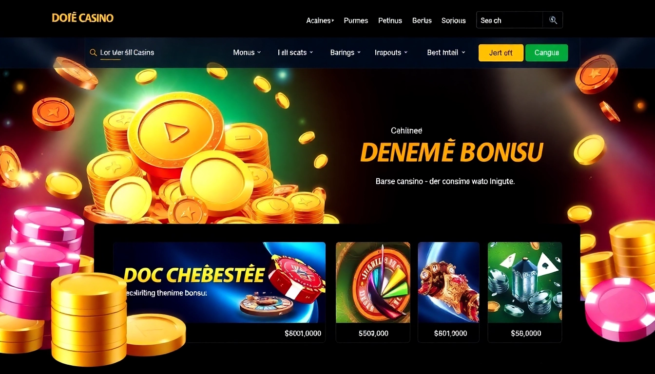 Online casino players claiming deneme bonusu on a colorful platform with chips and cards for